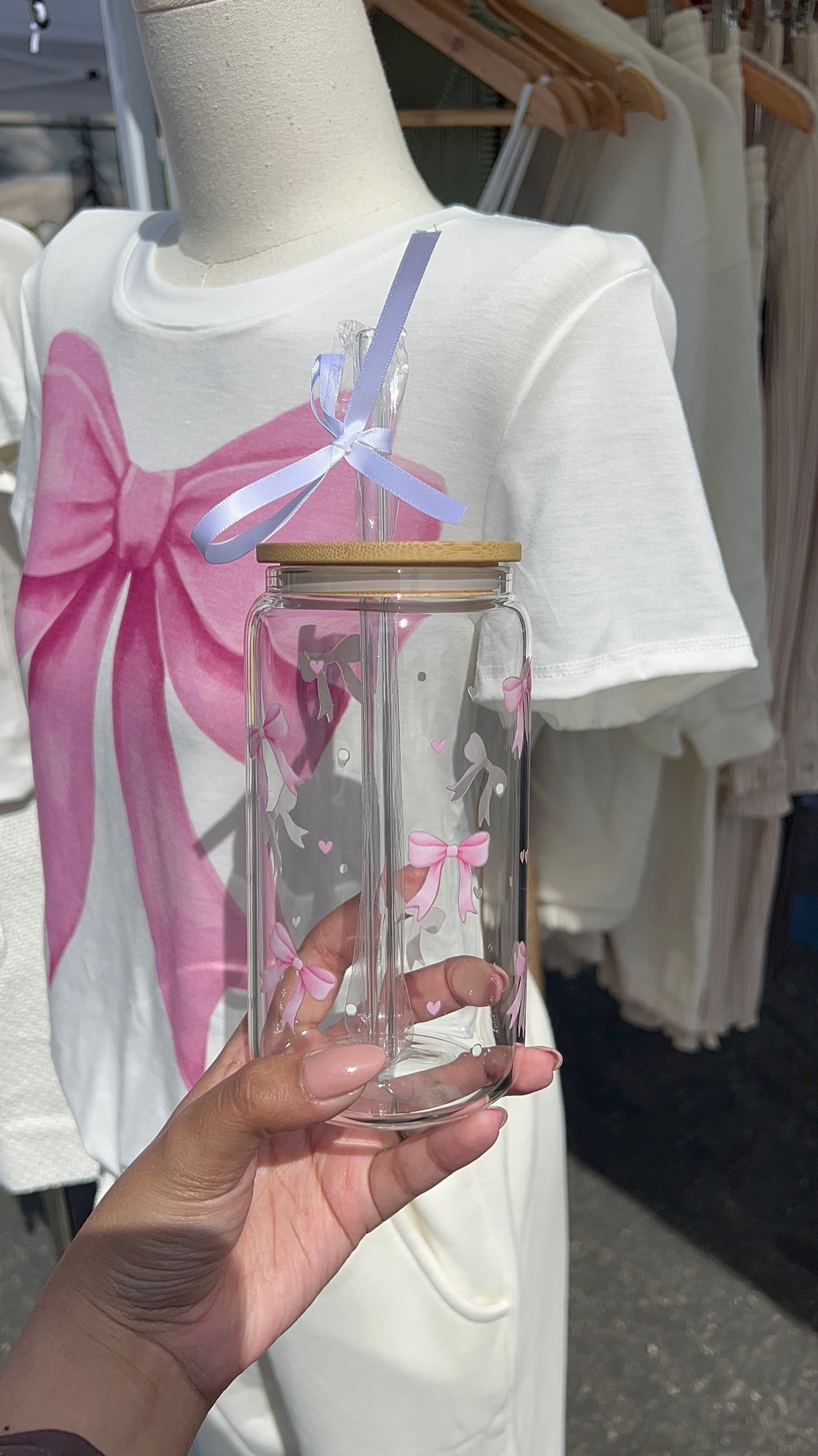 PINK BOWS + MINI HEARTS GLASS CUPS