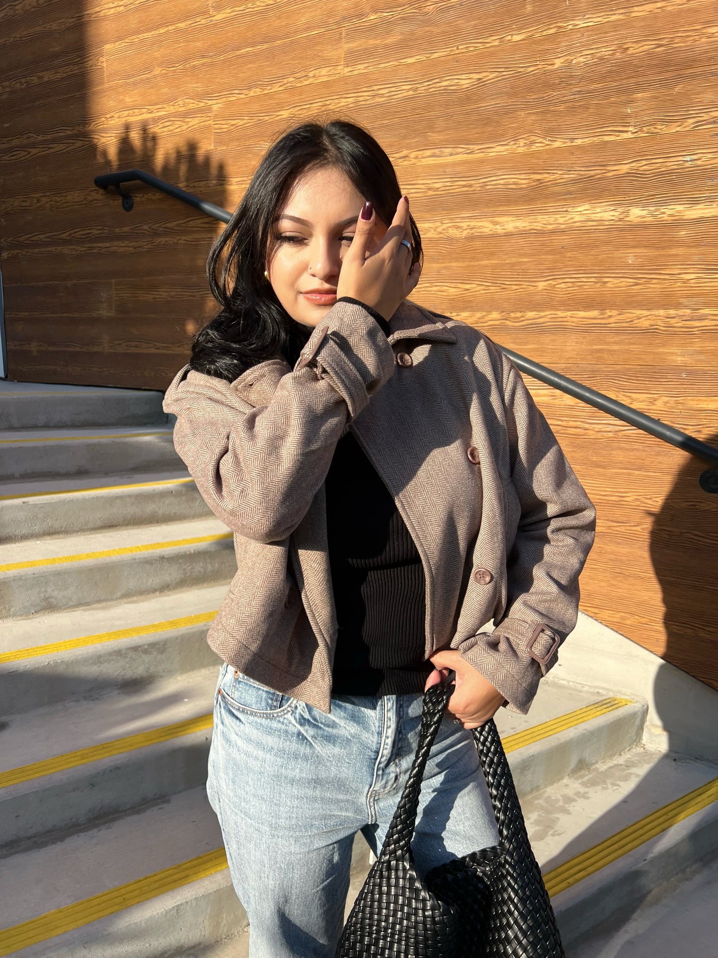 IN THE CITY CROPPED COAT (LIGHT BROWN)