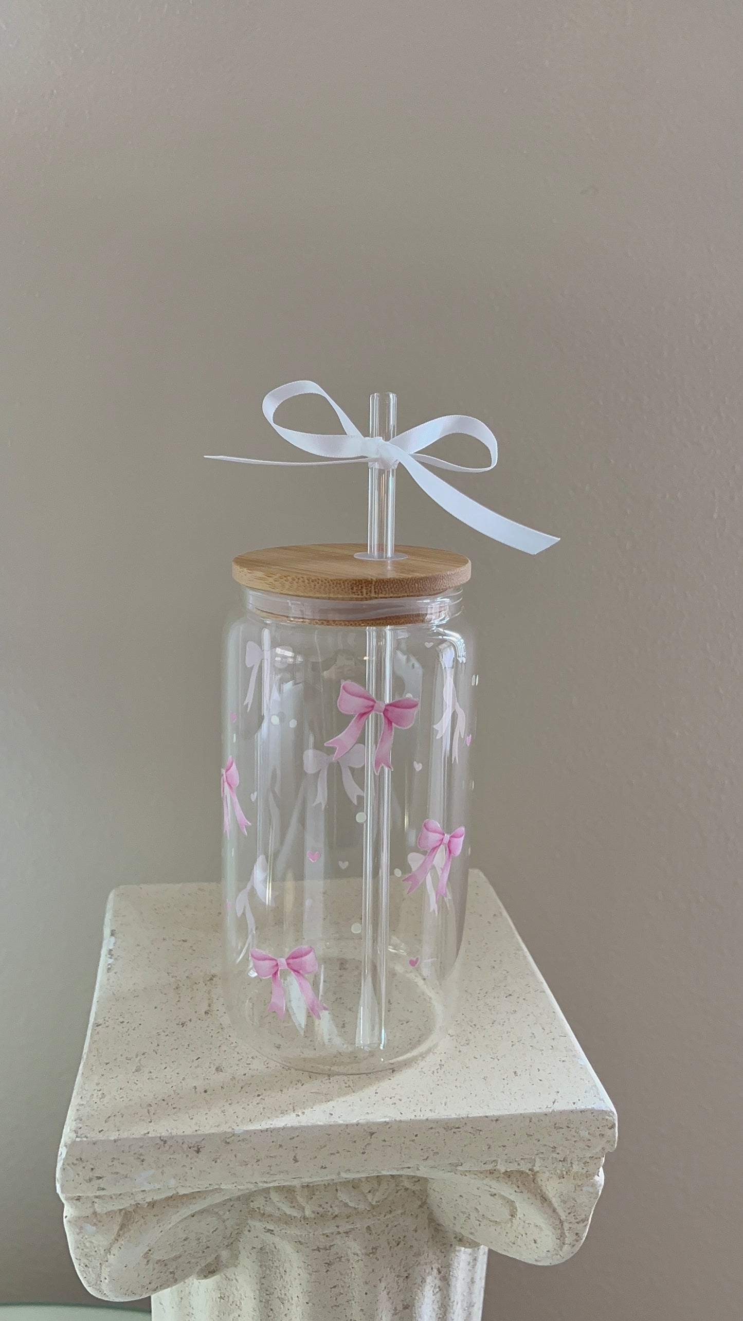 PINK BOWS + MINI HEARTS GLASS CUPS
