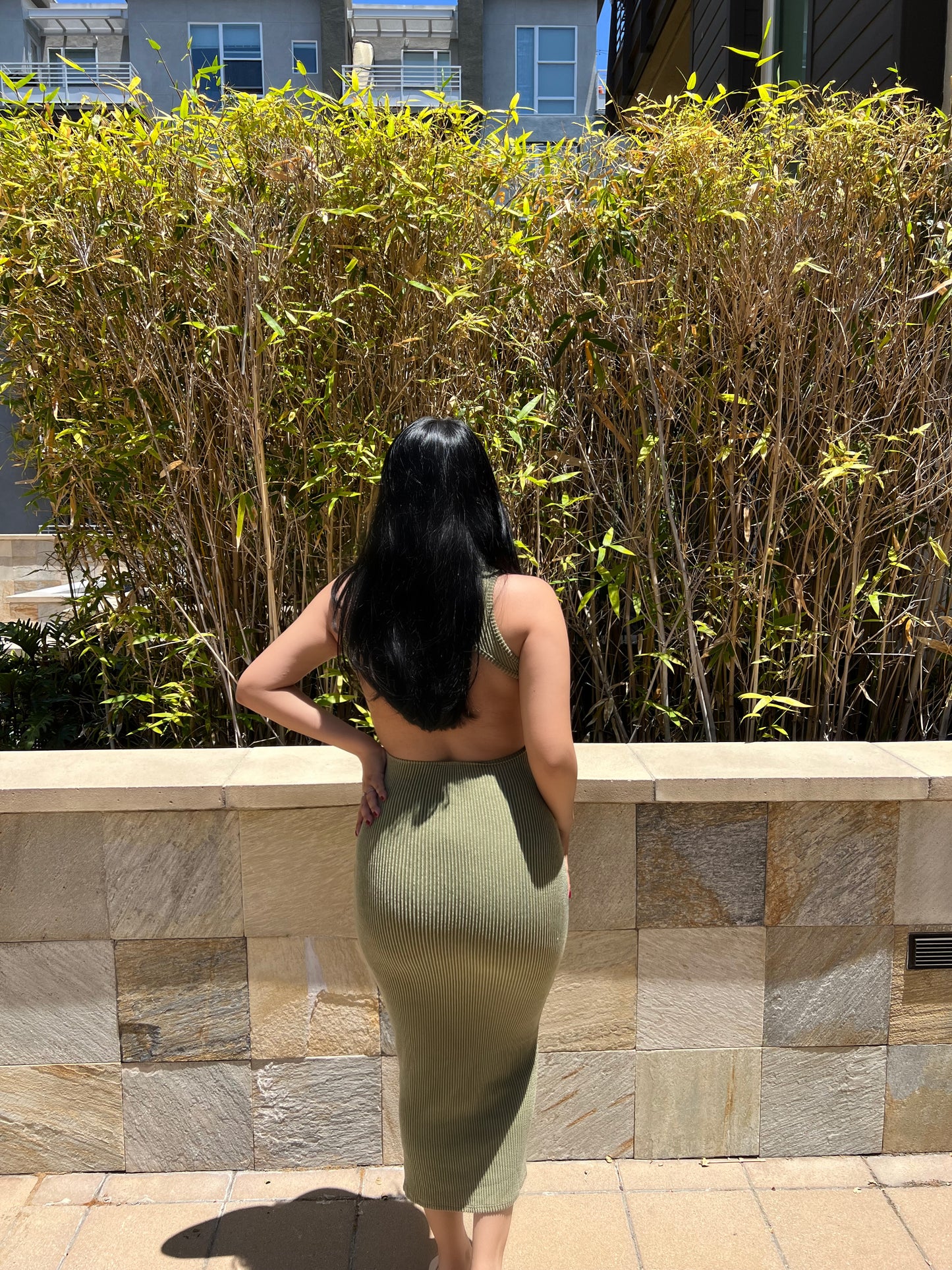 OLIVE RIBBED DRESS