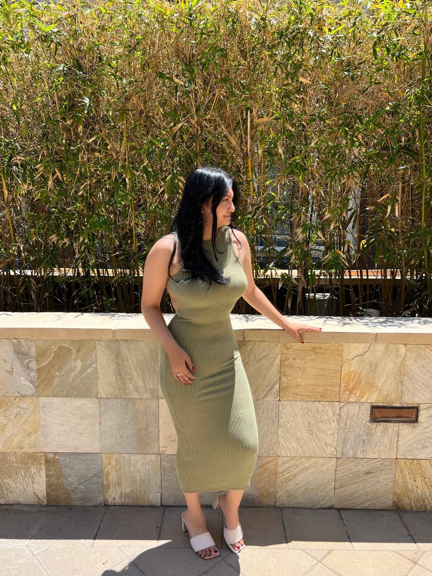 OLIVE RIBBED DRESS