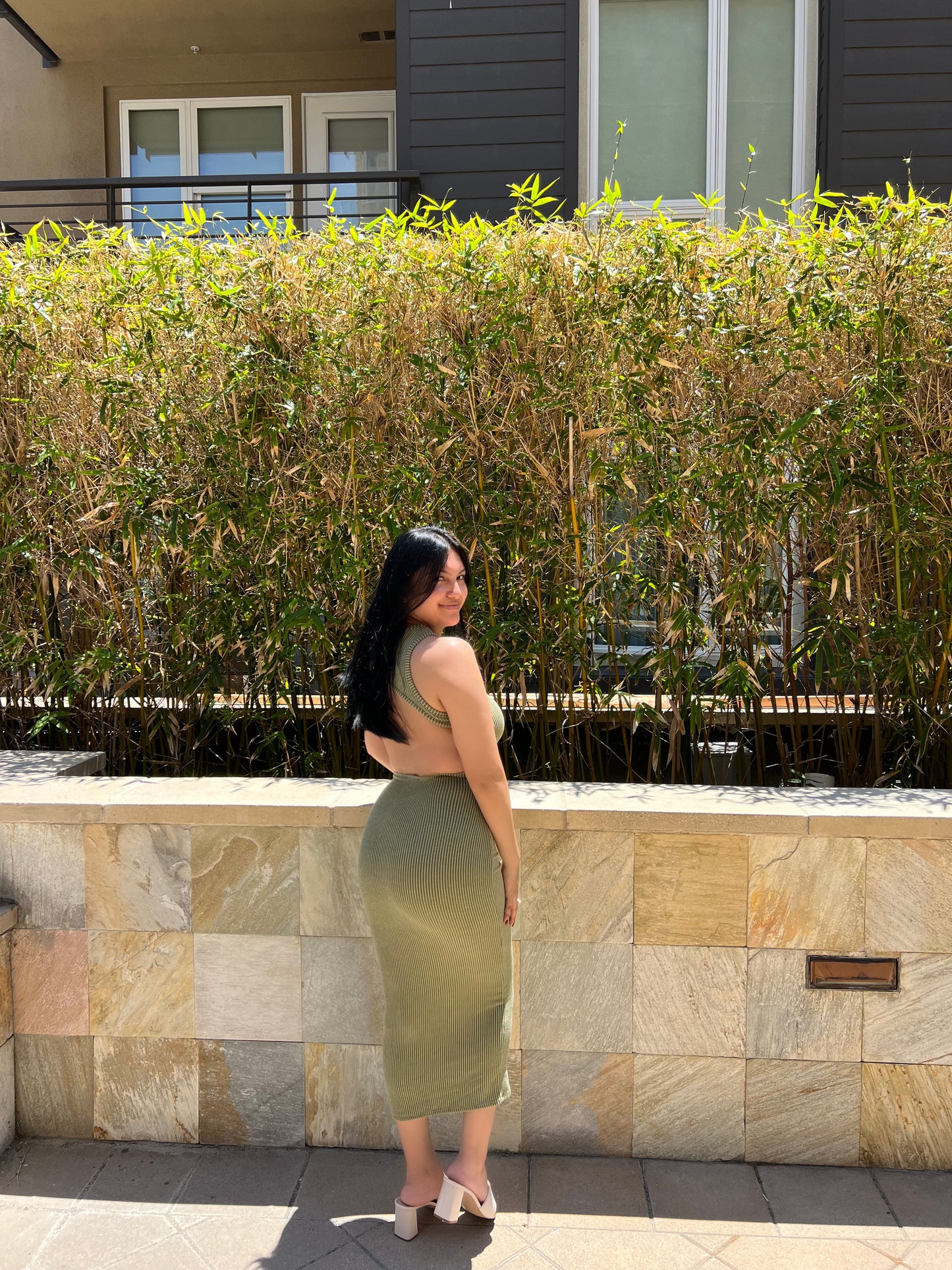 OLIVE RIBBED DRESS