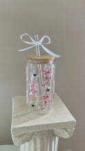 Load image into Gallery viewer, PINK BOWS + BLACK HEARTS GLASS CUP
