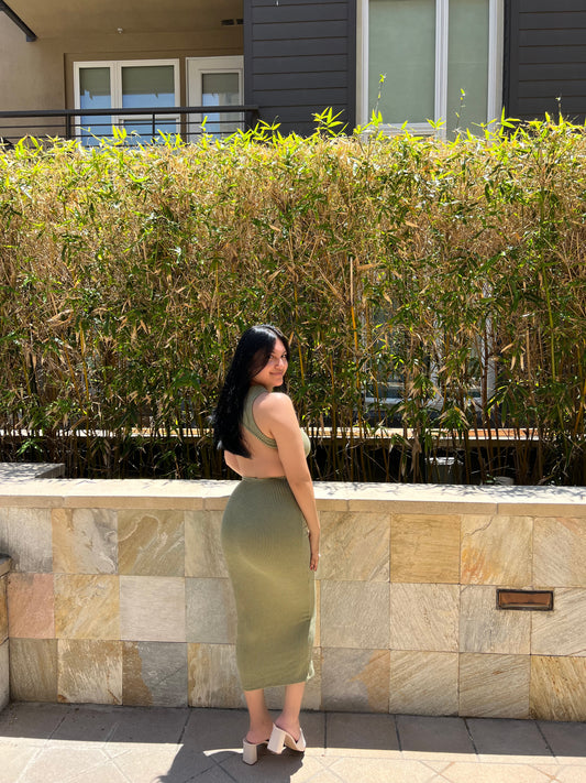 OLIVE RIBBED DRESS