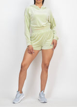 Load image into Gallery viewer, Feeling Comfy Two Piece Velour Short Set (Lime)
