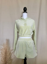 Load image into Gallery viewer, Feeling Comfy Two Piece Velour Short Set (Lime)

